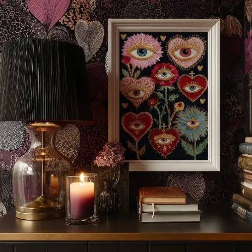 Psychedelic Sacred Heart Art Print: Witchy Coquette Floral Decor