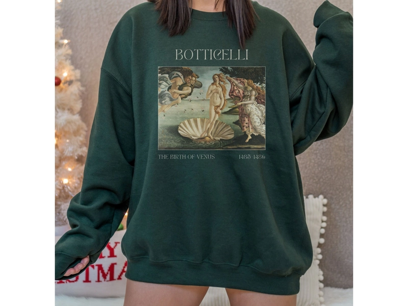 Sandro Botticelli Sweatshirt Birth of Venus Sweater Famous Painting Vintage Art Pullover Shirt Clothing Italian Renaissance Crewneck Gift
