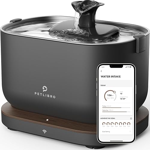 PETLIBRO App Monitoring Cat Water Fountain, 2.5L/84oz Dockstream Pet Fountains for Cats Indoor, Automatic Water Dispenser for Drinking with 2.4G Wi-Fi, Inside Smart Bowl Stainless Steel Tray - Black Fountain - Black
