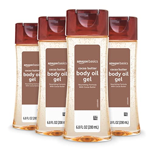 Amazon Basics Body Oil Gel with Cocoa Butter, 6.8 Fluid Ounce, 4-Pack (Previously Solimo) - 6.8 Fl Oz (Pack of 4)