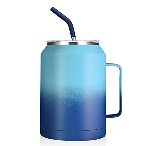 Zenbo 50 oz Mug Tumbler – Stainless Steel Vacuum Insulated Mug with Handle,Lid and Straw,Keeps Drinks Cold up to 36 Hours – Sweat-Proof Body, Dishwasher Safe - steel handle-light blue mix deep blue - 50.0 ounces