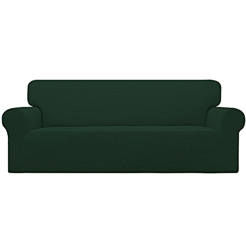 Easy-Going Stretch Sofa Slipcover 1-Piece Sofa Cover Furniture Protector Couch Soft with Elastic Bottom for Kids, Polyester Spandex Jacquard Fabric Small Checks (Sofa, Dark Green) - Sofa - Dark Green
