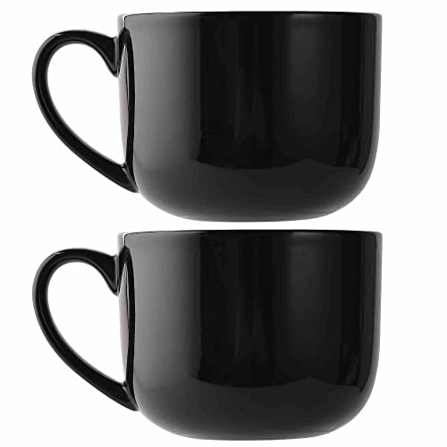 CAILIDE 50oz large Ceramic Soup Mug with Handles for Coffee, Tea, Ice Cream, Cereal (Black set of 2) - Black set of 2
