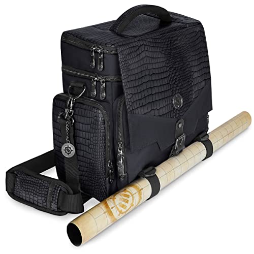 ENHANCE Travel Bag for DND, Bag Compatible with Dungeons and Dragons, Battle Mat Holder, Dice Pockets and Accessories, Carry 4-8 Books - Dragon Black