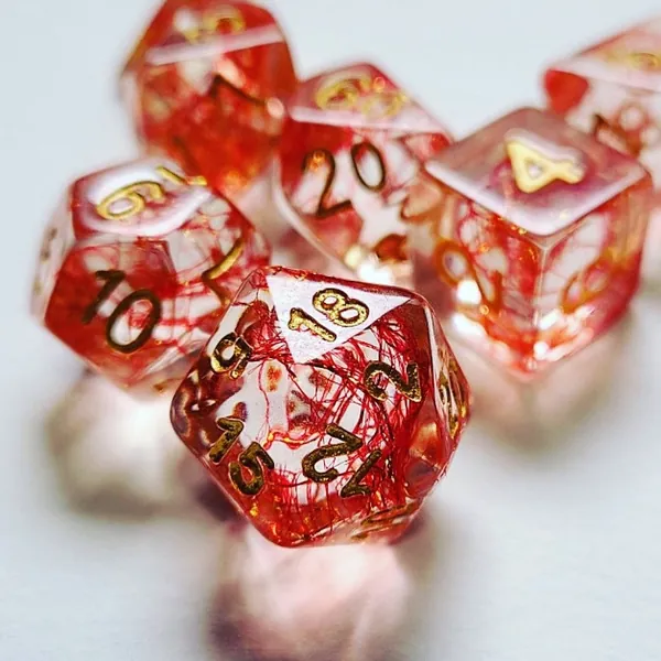 Blood shot DnD Dice Set, custom dice 7-piece translucent set RPG DnD Dungeons and Dragons Canada pathfinder polyhedral d20 critical role