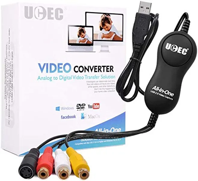 UCEC USB 2.0 Video Capture Card Device, VHS VCR TV to DVD Converter for Mac OS X PC Windows 7 8 10