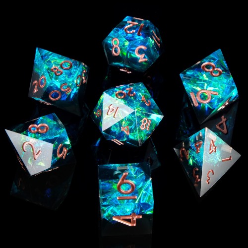 Sharp Edge DND Dice Set Handmade 7 Accessories Dice for Dungeons and Dragons TTRPG Games, Multi-Sided RPG Polyhedral Resin Sharp Edge Dice Roleplaying Games Shadowrun Pathfinder MTG(Blue Dark) - Blue Dark8