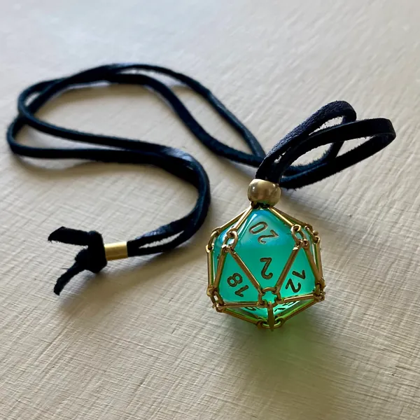 removable dice cage necklace d20 jail pendant solid brass and leather