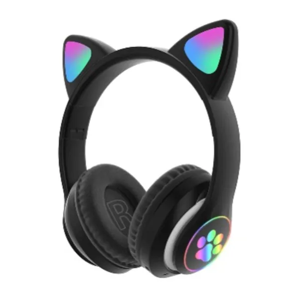 EMVANV Cute Cat Ear Headphones, LED Lights Wireless Bluetooth 5.0 Headset for PC Tablet FM Radio Gift Stereo Kids Adult Foldable Gaming Headphones