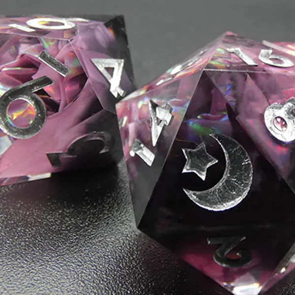 Persephone - Handmade DnD Dice set, Pink and Black D&D Dice with Iridescent Inclusions, Sharp Edge Polyhedral Dice for RPG&#39;s