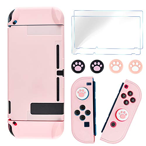 DLseego Switch Full Protective Case Cover Compatible with Nintendo Switch Joy-Con Controllers with Glass Screen Protector, Anti-Scratch [Baby Skin Touch] Grip Cover - Pink - Pink