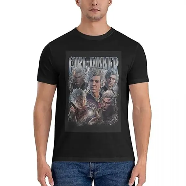 HUIYIPU 100-Cotton-Astarion-Baldurs-Gate-3-Girl-Dinner-Vintage-1-T-shirt-Male-Oversized-T - S - Black