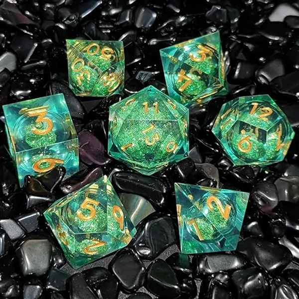 7 PCS Liquid Core DND Dice Resin Sharp Edge Dice Polyhedral D&D Dice Set for Dungeons and Dragons RPG MTG Table Games (Liquid Quicksand Green) - Green