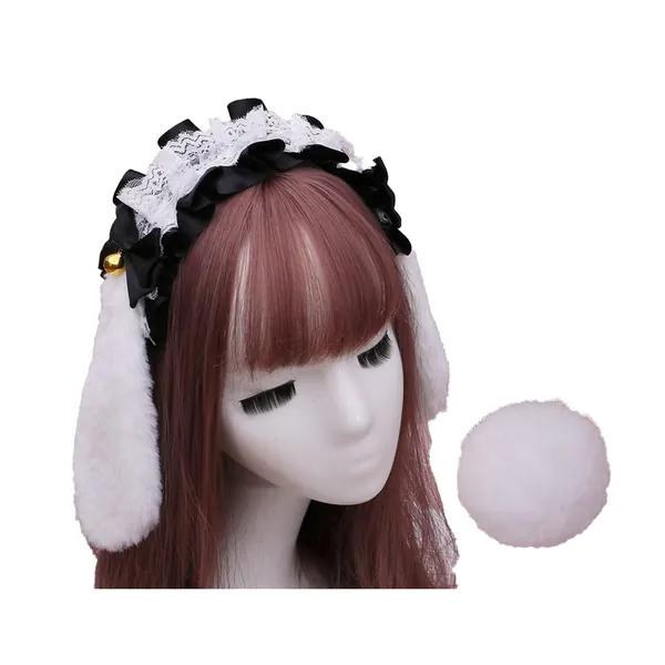 Faylay Cosplay Girl Plush Furry Bunny Ears Headwear Accessory Rabbit Headband (5-BJH with tail) - 5-bjh With Tail