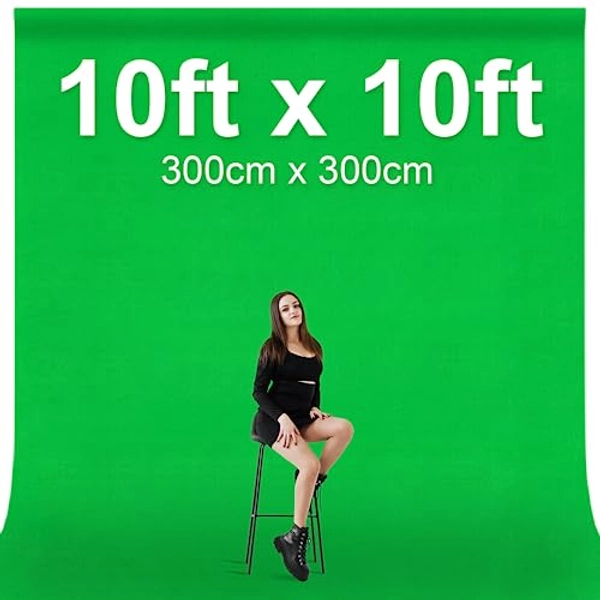 EMART 10x10FT Green Screen Backdrop,High Density Polyester Fabric Photography Greenscreen Background with 4 Spring Clamps for Video Studio Portraits Parties
