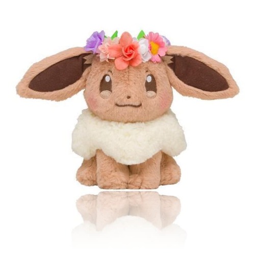 Eevee Plush Cosplay with Flower Crown Spring Eevee Poke Furry Fluffy Plushy Anime Stuffed Plushies
