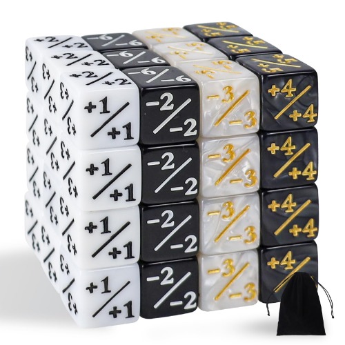 48 Pieces MTG Dice Counters Token Dice, Magic The Gathering Glitter Sparkle Dice, Loyalty Dice Starry Marble D6 Dice Cube Compatible with MTG, CCG, Card Gaming Accessory (Black & White) - Black & White