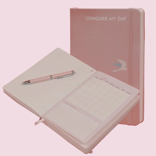Conquer My Day Hardcover Journal (6 Months Supply, Monthly/Weekly/Daily + Line/Dot Paper) - Designed by Kelly Luc, Limited Edition