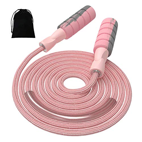 FITMYFAVO Jump Rope Cotton Adjustable Skipping Weighted jumprope for Women，Adult and Children Athletic Fitness Exercise Jumping Rope (Pink) - Pink