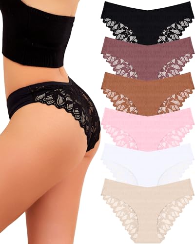 UNDER THE SEA Underwear for Women Seamless Soft Lace Hipster Ladies No Show Bikini Panties Womens Cheeky 6 Pack S-XL - Small - Set1-6pack