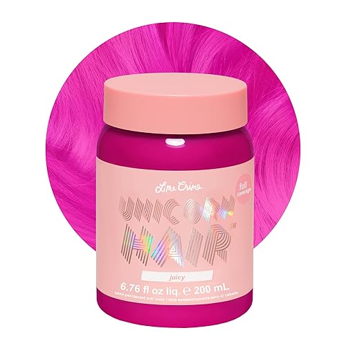 Lime Crime Full Coverage Unicorn Hair Dye, Juicy - Damage-Free Semi-Permanent Hair Color Conditions & Moisturizes - Temporary Hair Tint Kit Has A Sugary Citrus Vanilla Scent - Vegan - Juicy (Fuschia)