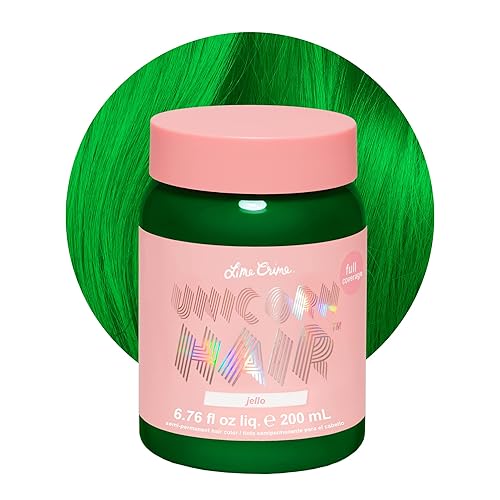 Lime Crime Unicorn Hair Dye Full Coverage, Jello (Tropical Green) - Vegan and Cruelty Free Semi-Permanent Hair Color Conditions & Moisturizes - Temporary Green Hair Dye With Sugary Citrus Vanilla - Jello (Tropical Green)