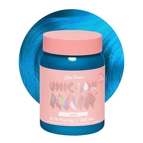 Lime Crime Unicorn Hair Dye Full Coverage, Anime (Candy Blue) - Vegan and Cruelty Free Semi-Permanent Hair Color Conditions & Moisturizes - Temporary Blue Hair Dye With Sugary Citrus Vanilla Scent - Anime (Candy Blue)