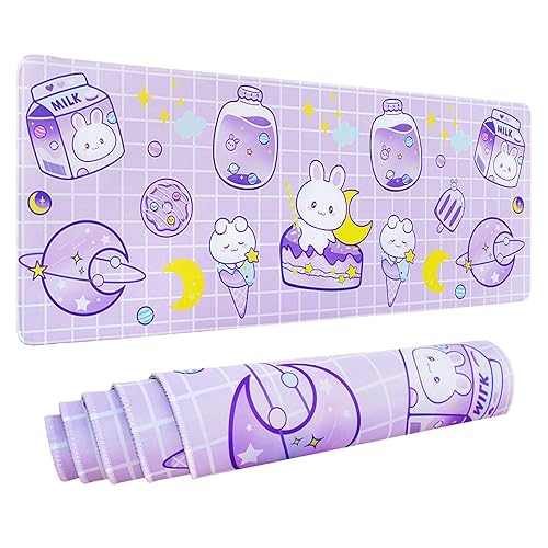Kawaii Bunny Gaming Mouse Pad for Desk, Extended Large Bunny Rabbit Moon Mouse Pad, Purple Mousepad XL, Long Big Mouse Mat, Kawaii Bunny Decor Stuff Accessories, 31.5 X 11.8 Inch - Bunny Purple