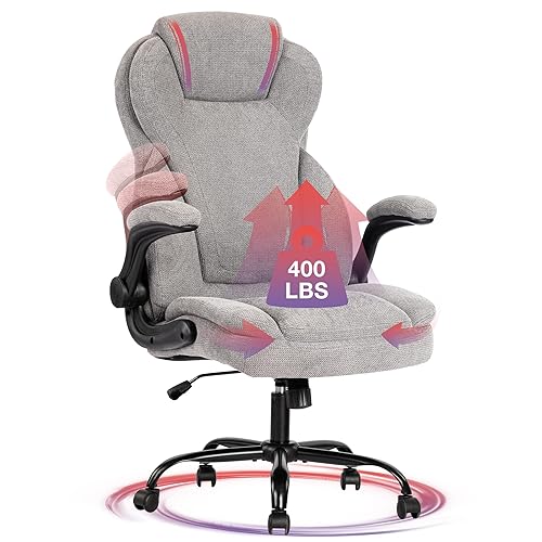 Big and Tall Fabric Office Chair 400lbs-Heavy Duty Executive Desk Chair with Extra Wide Seat, High Back Ergonomic Leather Computer Chair with Tilt Rock&Tension, Padded Armrests-Black - Grey