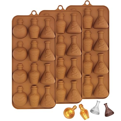 Halloween Chocolate Molds 3pcs Silicone Candy Molds Halloween Apothecary Potion Bottle for Ice Cube Jelly Crayon Gummy Cupcake Decoration - Halloween