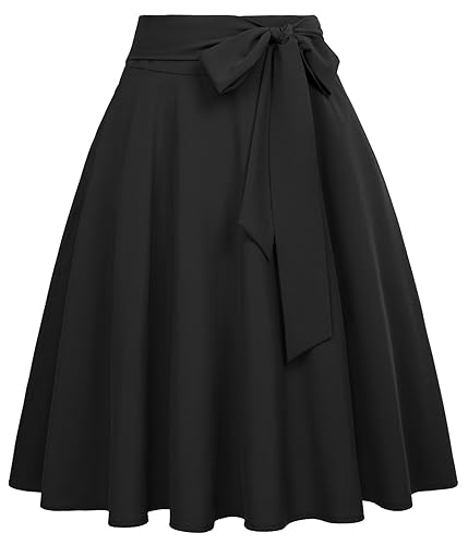 Belle Poque Women's High Waist A-Line Pockets Skirt Skater Flared Midi Skirt Vinage Skirt - 3X-Large - Black