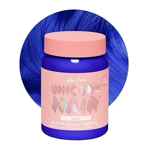 Lime Crime Unicorn Hair Dye Full Coverage, Mystic (Electric Blue) - Vegan and Cruelty Free Semi-Permanent Hair Color Conditions & Moisturizes - Temporary Blue Hair Dye With Sugary Citrus Vanilla Scent - Mystic (Electric Blue)