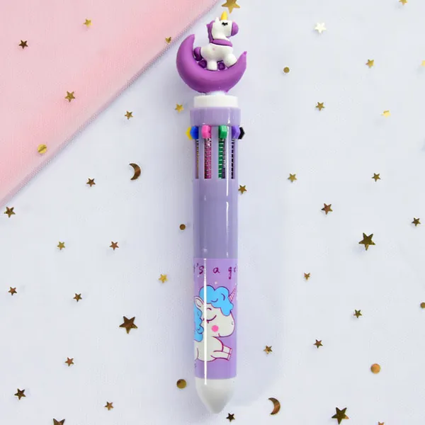 Multicolored Kawaii Pens - Purple Moon Unicorn