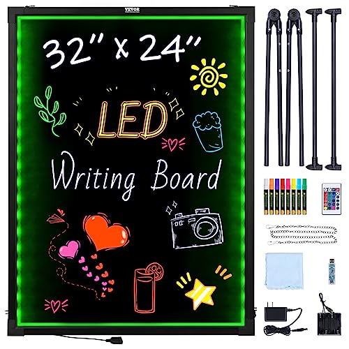 VEVOR LED Message Writing Board, 32"x24" Illuminated Erasable Lighted Chalkboard, Neon Effect Menu Sign Board, Drawing Board with 8 Fluorescent Chalk Markers and Remote Control