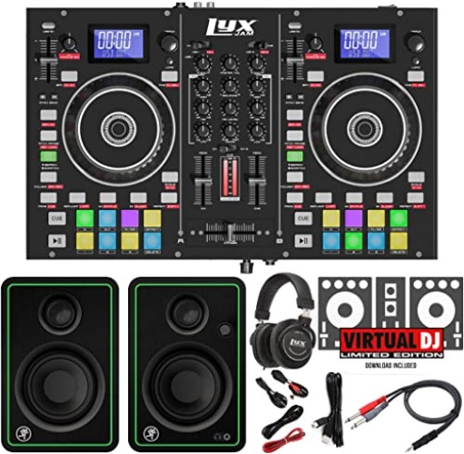 LyxJam 2-Deck Portable DJ Controller, Mixing Console with LCD Display | Manual Looping, USB, 16 Performance Pads with Virtual DJ LE Software Included (Download) and CR3-X Pair Studio Monitors