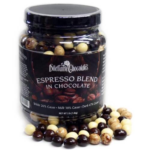 Chocolate Covered Espresso Coffee Bean Blend Jar | Made with Premium Ingredients | 3-Pound Bulk Jar | Features White, Milk, and Dark Chocolate Coffee Beans | Delicious Caffeinated Treats | By Dilettante Chocolates - Espresso
