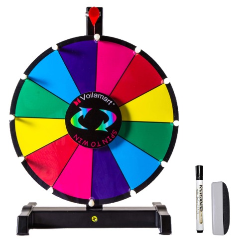 Voilamart 12" Tabletop Spinning Prize Wheel 12 Slots with Durable Plastic Base, Dry Erase, 2 Pointer, for Fortune Spin Game in Party Pub Trade Show Carnival - 