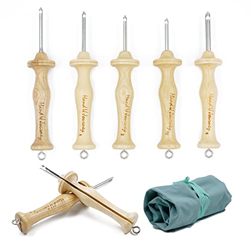 HAND U JOURNEY 7 Sizes Wooden Handle Punch Needle Rug Hooking Tool Complete Set with Oxford Open-Side Design - Complete Needle Set