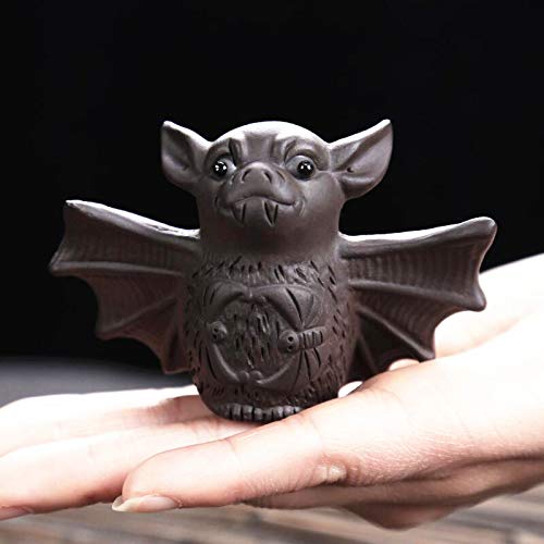 EatingBiting 3.1" Chinese Zisha Tea Pet Bat Tea Pet Handmade Purple Clay Tea Pet for Kungfu Gift Water Tea Tray Accessories Handmade Kungfu Tea Tray for Tea Lovers Oolong Tea Home Decor
