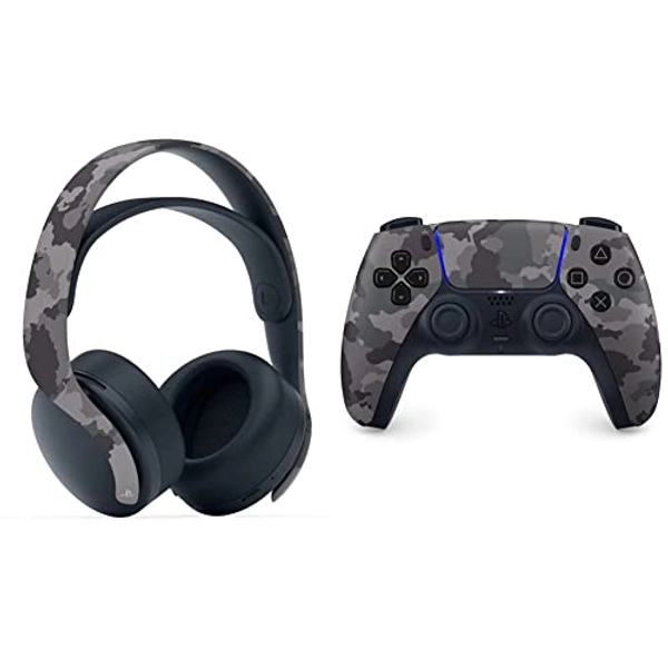 PULSE 3D Grey Camo Wireless Headset (PS5) & 5 DualSense Wireless Controller - Grey Camo