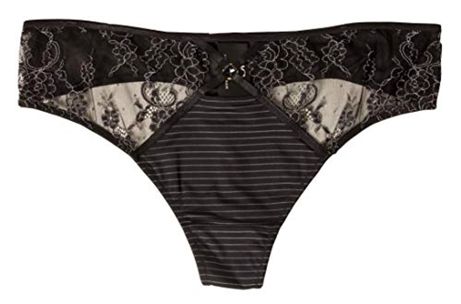 Ashley Graham Plus Size Crisscross Keyhole Lace Thong (2X, Black)
