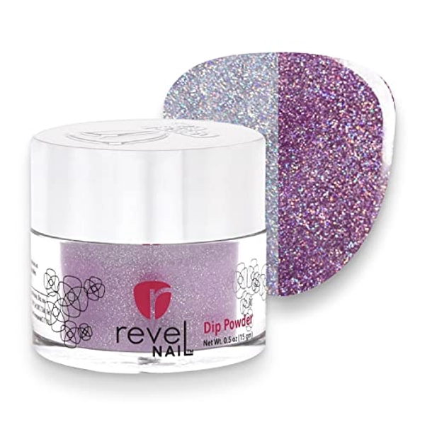 Revel Nail Dip Powder - Purple Glitter Dip Powder for Nails, Chip Resistant Dip Nail Powder with Vitamin E and Calcium, DIY Manicure, Starburst