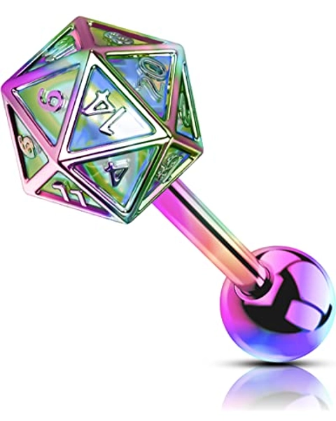 OUFER 16G Helix Earrings, Polyhedral Dice 316L Surgical Steel Tragus Stud Earrings, Cartilage Earrings, DND Ear Piercing Jewelry for Women