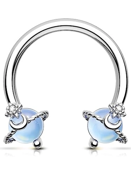 OUFER Septum Rings 16g, 316L Stainless Steel Septum Piercing, Star and Moon Design Opal Septum Jewelry, Helix Daith Snug Conch Piercing Jewelry For Women Men