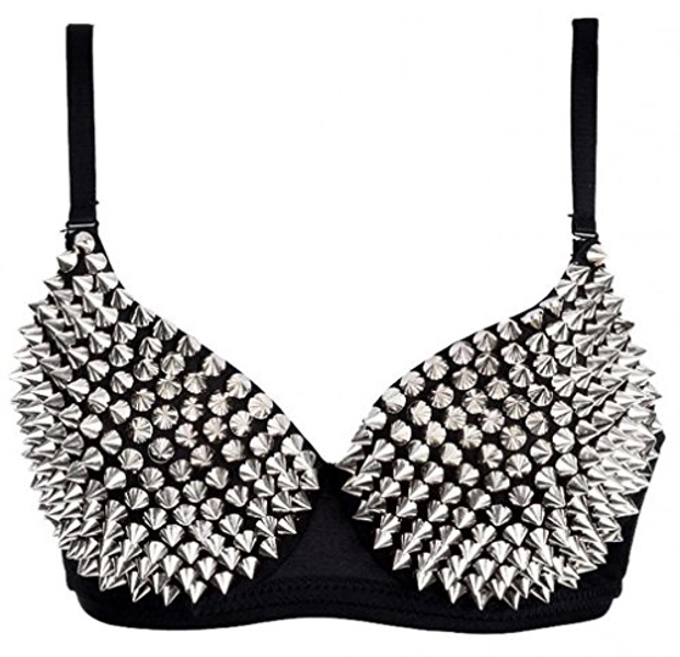 Kimring Women's Steampunk B Cup Spike Studs Rivet Party Club Rave Sport Bra Tops