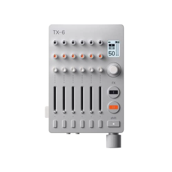 teenage engineering TX–6 portable and rechargeable 6 stereo channel mixer and usb audio interface, 8 hour battery life, built-in effects, synthesizer and sequencer, ble and usb midi, iOS compatible