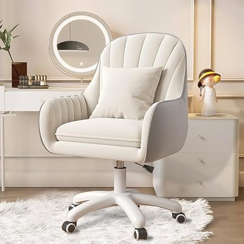 XUEGW Home Office Chair Computer Chair with Mid-Back Upholstered Modern Tufted Computer Task Chair Swivel Height Adjustable Velvet Accent Chair - White - Garden