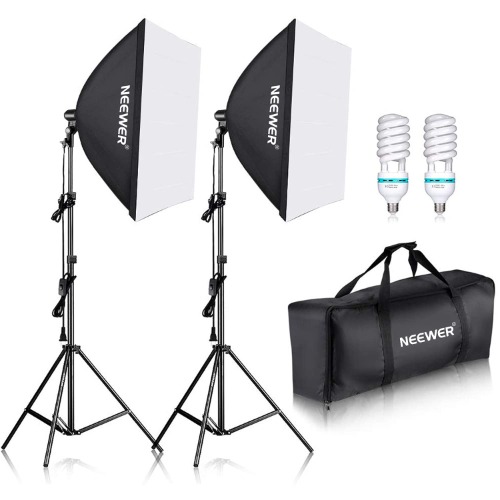 NEEWER 700W Equivalent Softbox Lighting Kit, 2Pack 5500K CFL Lighting Bulbs, 24x24 inches Softboxes with E27 Socket, Photography Continuous Lighting Kit Photo Studio Equipment - Square-Type A