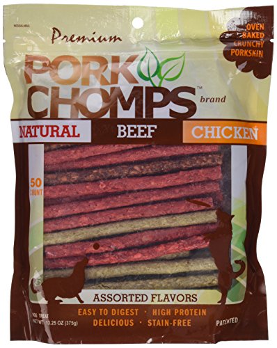 Pork Chomps Dog Chews, 5-inch Munchy Sticks, Assorted Flavors, 50 Count (Pack of 1) - Beef, Chicken - 50 Count (Pack of 1)