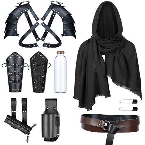 Medieval Knight Leather Belt Shawl Men Renaissance Half Shoulder Cape Scarf Buckle Bracers Retro Magic Cork Potion Bottle Sword Frog Accessories(Type8) - One Size - 1type-8